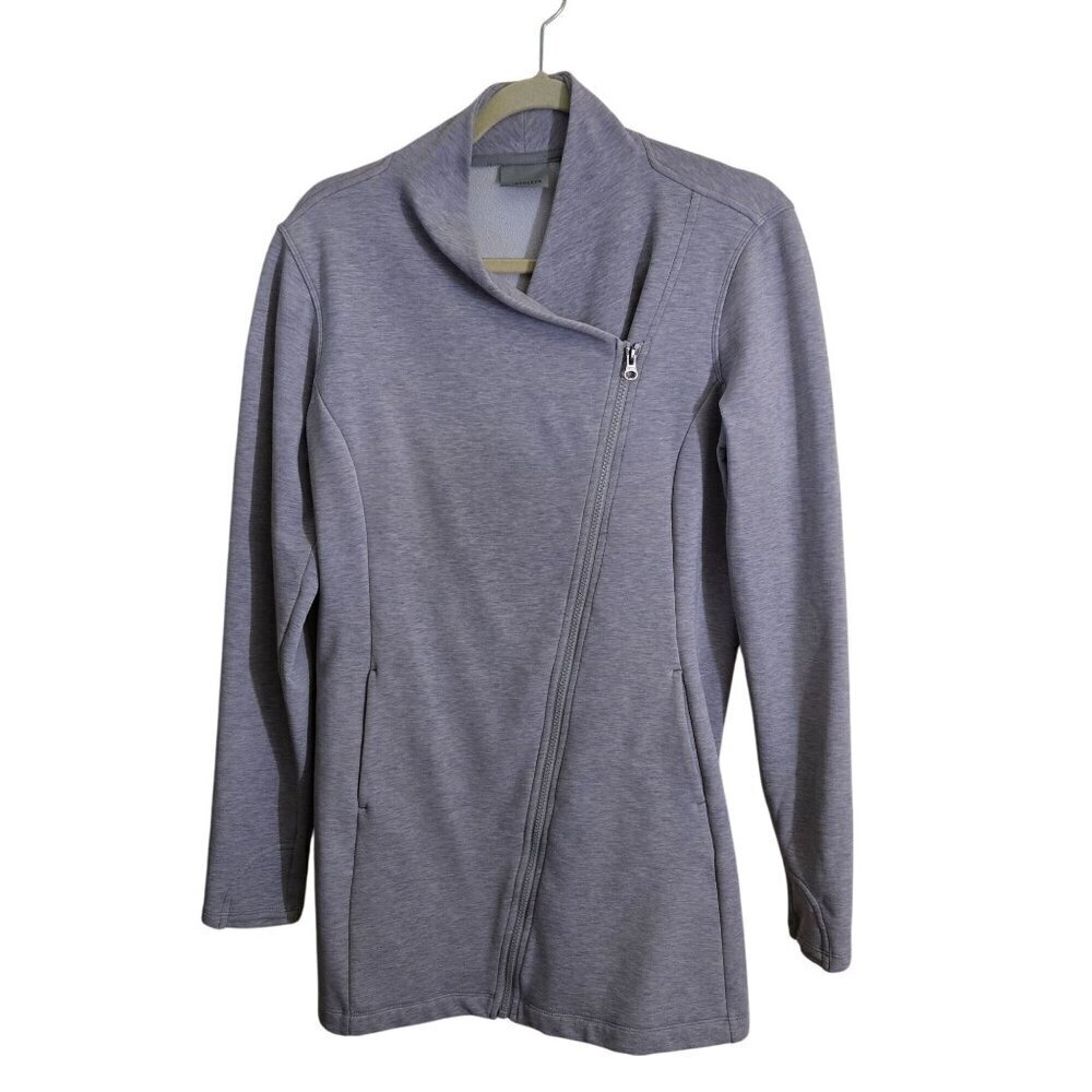 Athleta Softtech Cya Gray Asymmetric Zip Jacket Pockets Thumb Holes Size M